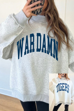 浅灰色 WARDAMN/TIGERS 双面印花高领双面宽松卫衣