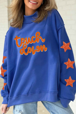 深蓝色 Touchdown 雪尼尔字母亮片星星贴片小高领套头衫