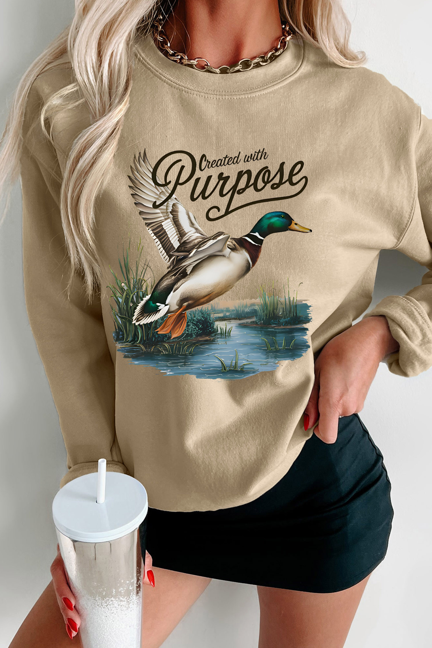 卡其色 Created with Purpose 西部野鸭图案休闲套头运动衫 LC25322132