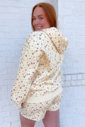 Beige Floral Print Hooded Long Sleeve Plus Size Set