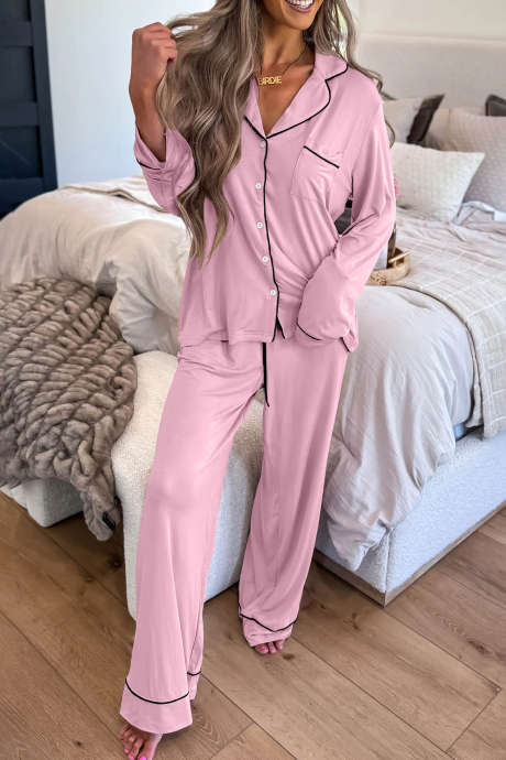 精致长袖拼色拼布两件套家居服休闲套装