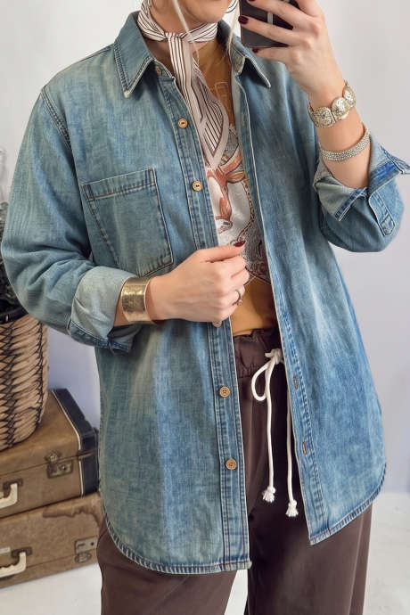 Beau Blue 西部风束腰衬衫风格牛仔夹克