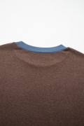 Dark Brown Long Sleeve Round Neck Patchwork Colorblock Plus Size Set