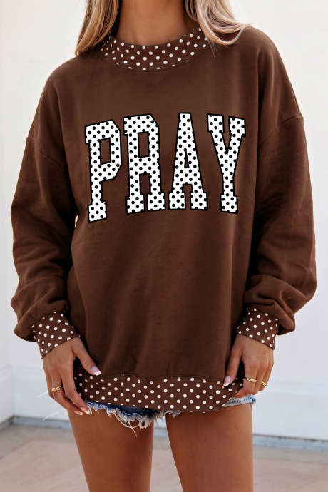 棕色圆点 PRAY 标语高领束腰套头衫