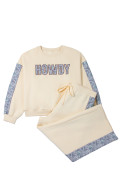 Parchment HOWDY Letter Print Colorblock Side Stripe Long Sleeve Plus Size Set