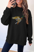 Black Rhinestone Flying Mallard Graphic Mock Neck Tunic Sweatshirt