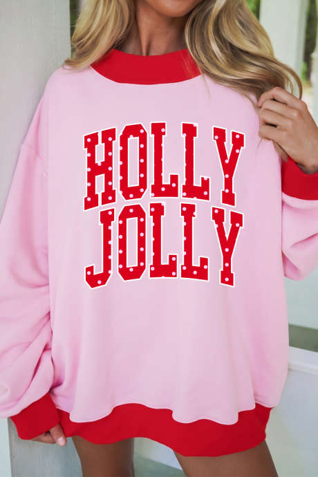 粉色圣诞标语 HOLLY JOLLY 高领束腰套头衫