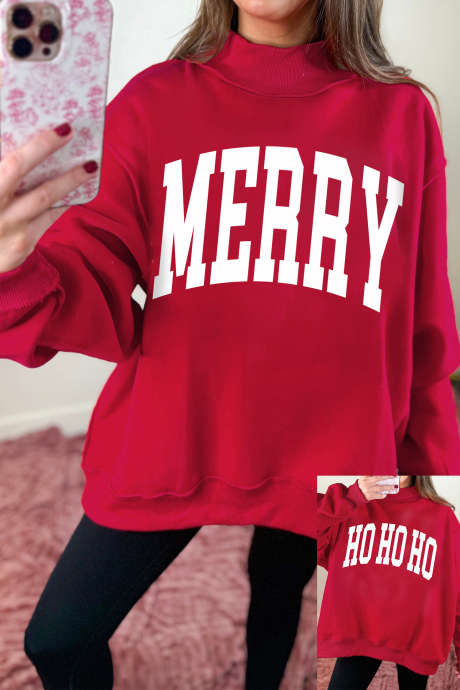 赛车红色圣诞标语 MERRY 高领束腰外衣假日运动衫
