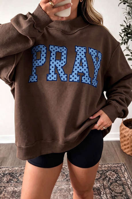 Coffee PRAY 圆点刺绣小高领运动衫