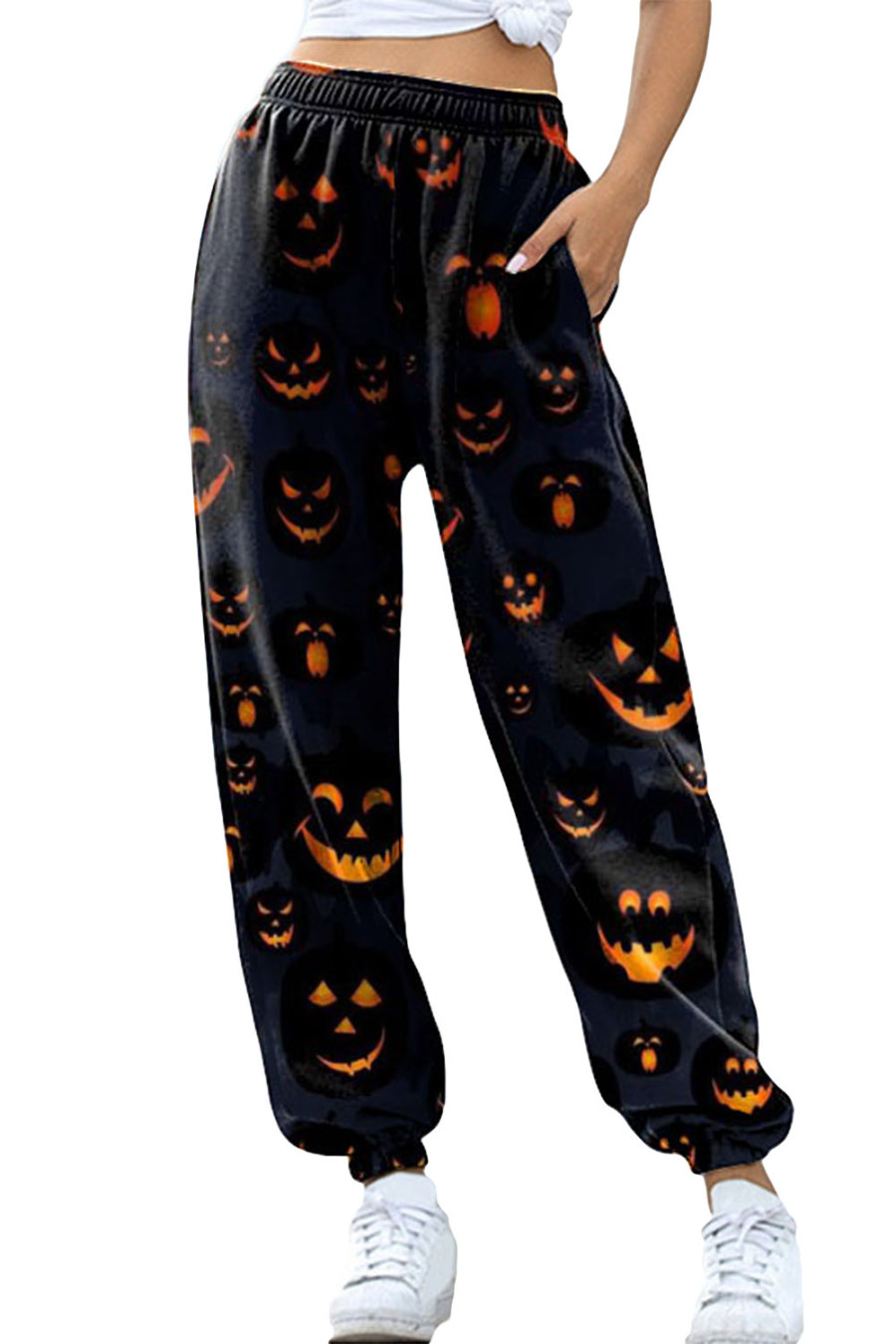 US$ 9.9 Black Halloween Jack-O-lantern Print Sweatpants Wholesale