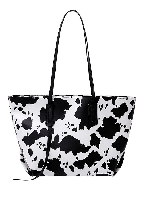 fluffy cow print tote bag