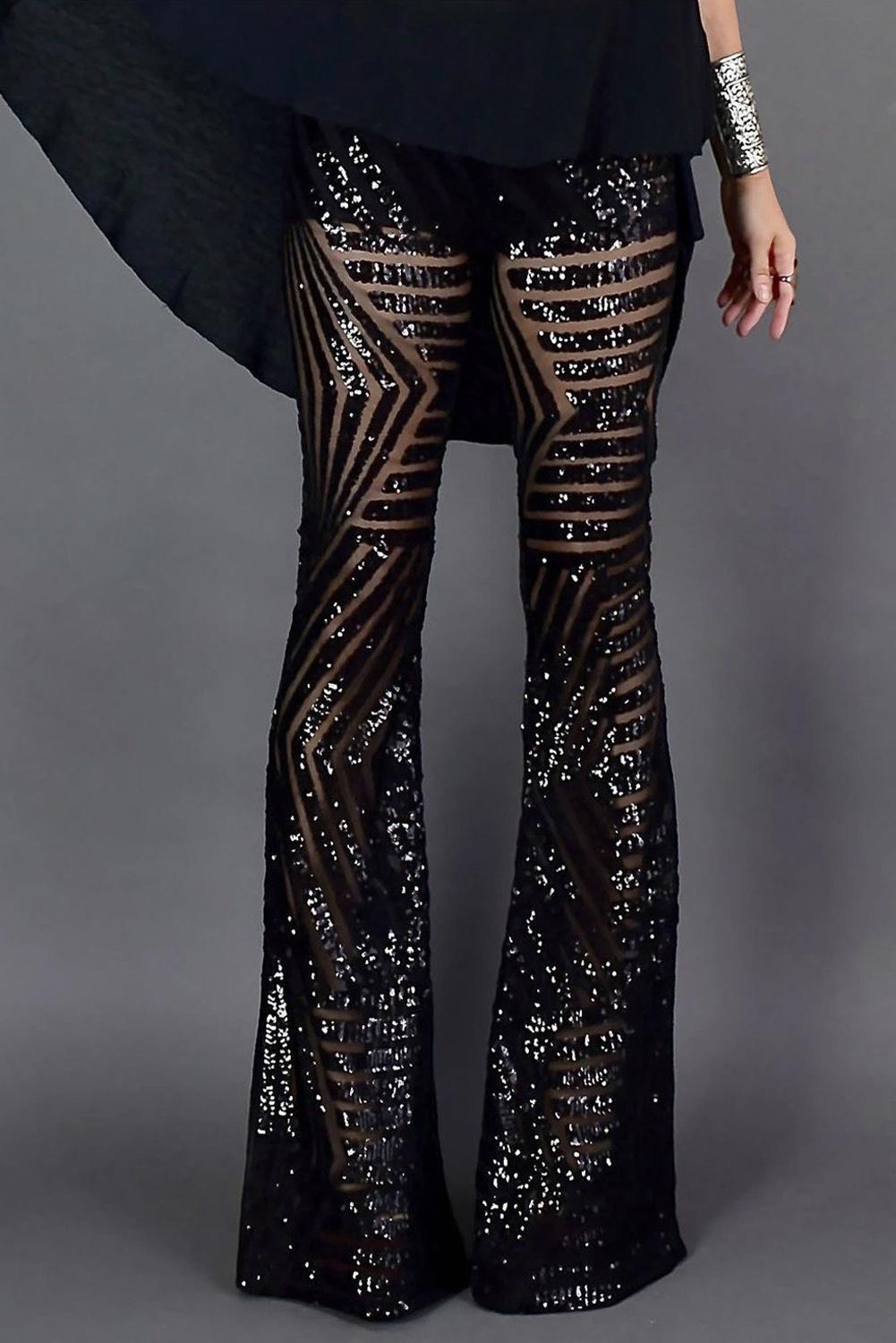 US$ 17.97 Black Sequin Wide Leg Pants Wholesale