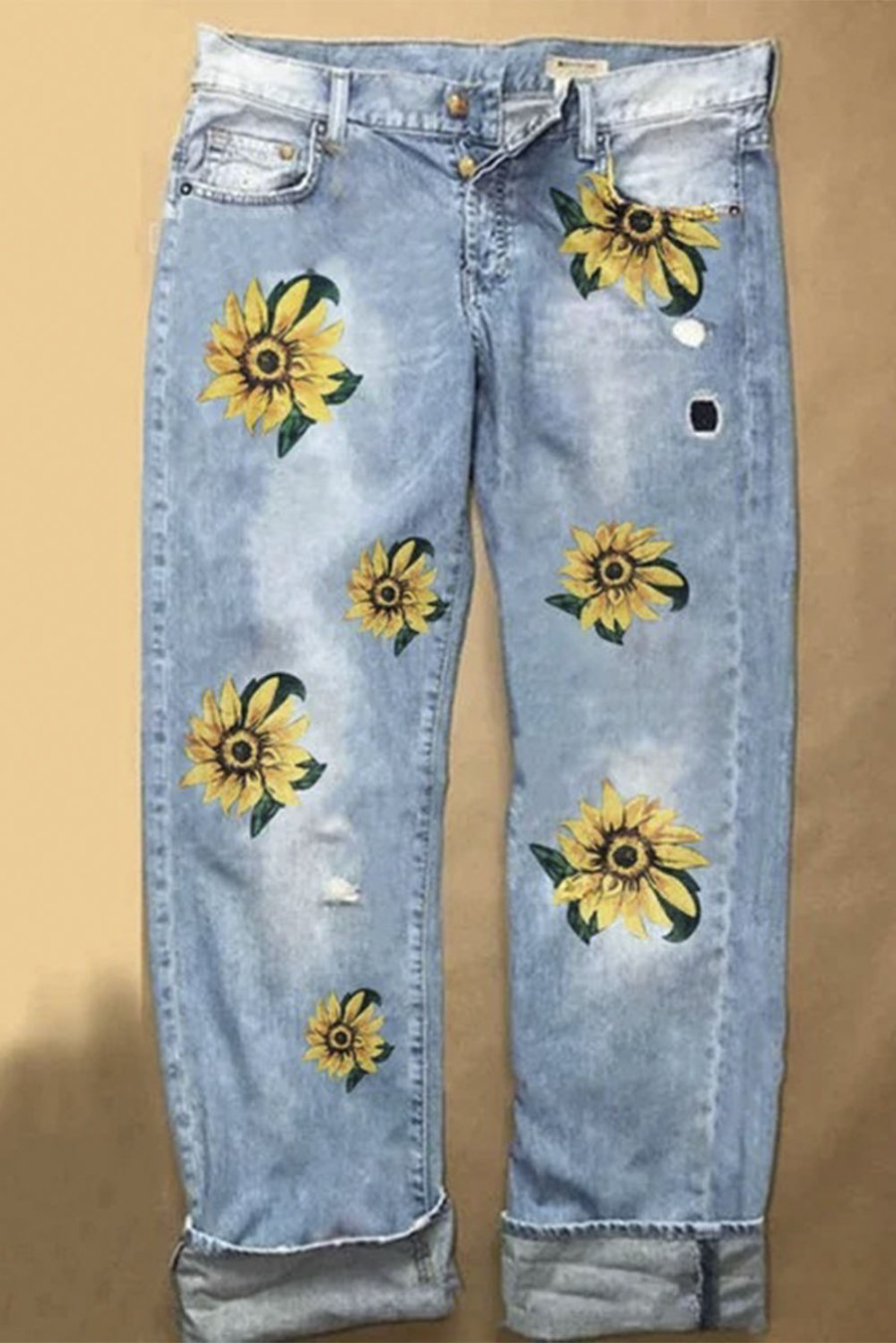 sunflowers on jeans