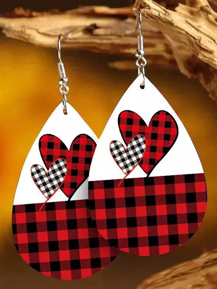 Valentine Plaid Hearts Drop Earrings