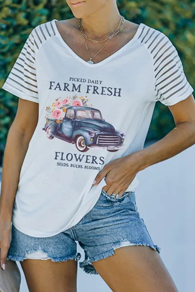 White Retro Graphic Raglan Tee