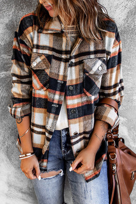 Geometric Plaid Print Pocketed Shacket LC255462-5