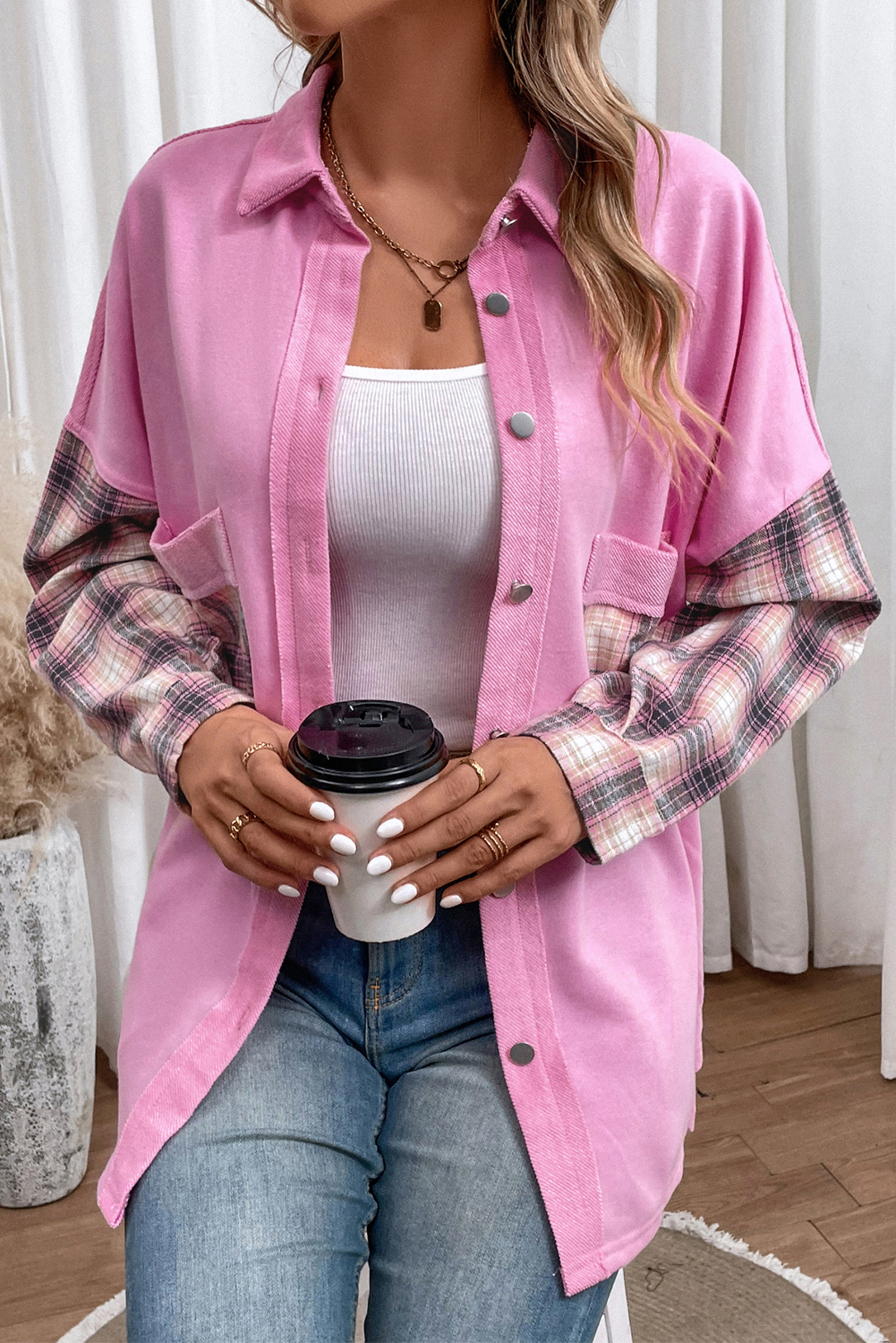 Vintage patchwork plaid double gauze oversized Shirt jacket