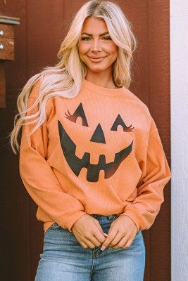 Orange Pumpkin Smile Face Graphic Sweatshirt LC25315302-2014