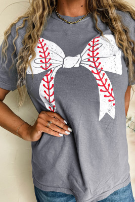 Gray Baseball Bowknot Graphic Casual Tee LC25225342-11