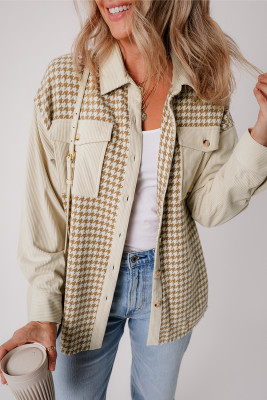 Parchment Houndstooth Corduroy Patchwork Flap Pocket Shacket LC854742-P6016