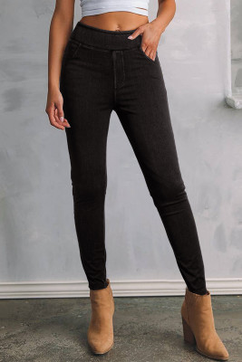 Black Solid Color High Waist Stretchy Slim Fit Jeggings LC7875055-P2