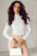White Floral Lace High Neck Long Sleeve Top