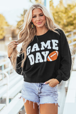 Black GAME DAY Graphic Varsity Pullover Sweatshirt LC25315505-P2