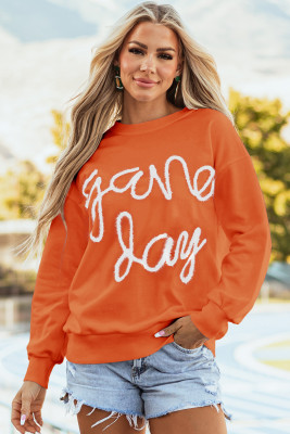 Russet Orange Tinsel Game Day Drop Shoulder Graphic Sweatshirt LC25317536-P7014