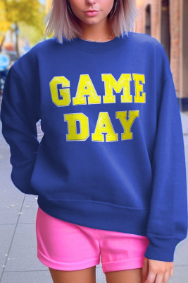 Dark Blue Game Day Crew Neck Graphic Pullover Sweatshirt LC25318033-P5