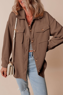 Chestnut Corduroy Flap Pocket Button Up Shacket LC854741-P2017