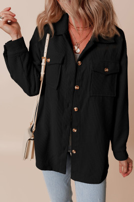 Black Corduroy Flap Pocket Button Up Shacket LC854741-P2