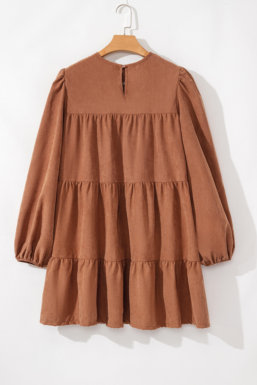 Chestnut Floral Lace Crochet Tiered Ruffled Mini Dress