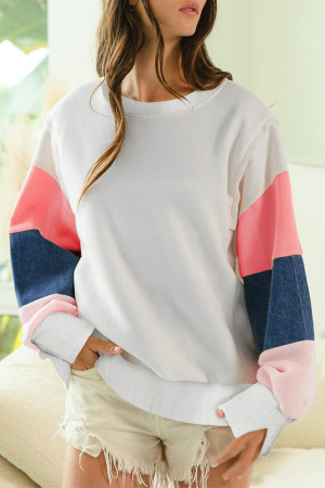 White French Terry Color Block Long Sleeve Top LC25128947-P101