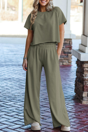 Seagrass Raw Hem Loose Tee and Wide Leg Pants Set LC625926-P2309