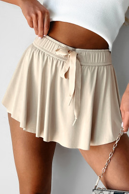 Beige Drawstring Elastic Waistband Lined Tennis Skorts LC731875-P15