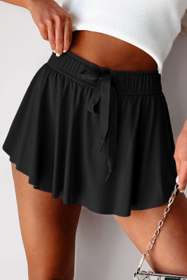 Black Drawstring Elastic Waistband Lined Tennis Skorts LC731875-P2