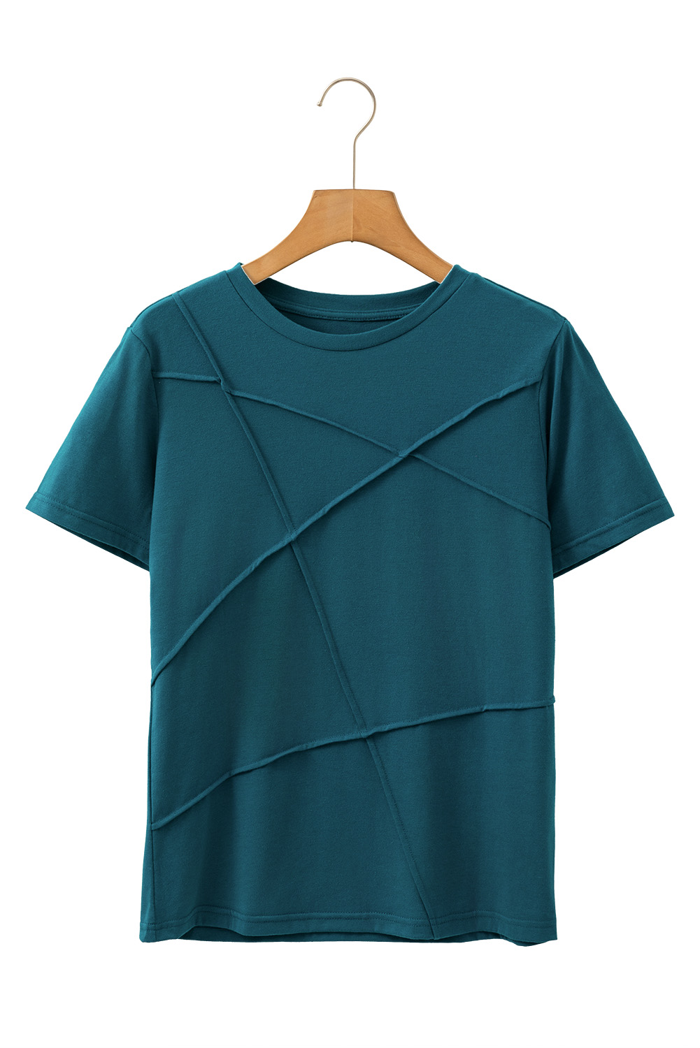 Blue Sapphire Solid Color Toothpick Stripe Round Neck T Shirt