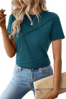 Blue Sapphire Solid Color Toothpick Stripe Round Neck T Shirt