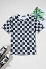 Black Western Fashion Checkerboard Print Side Split T Shirt