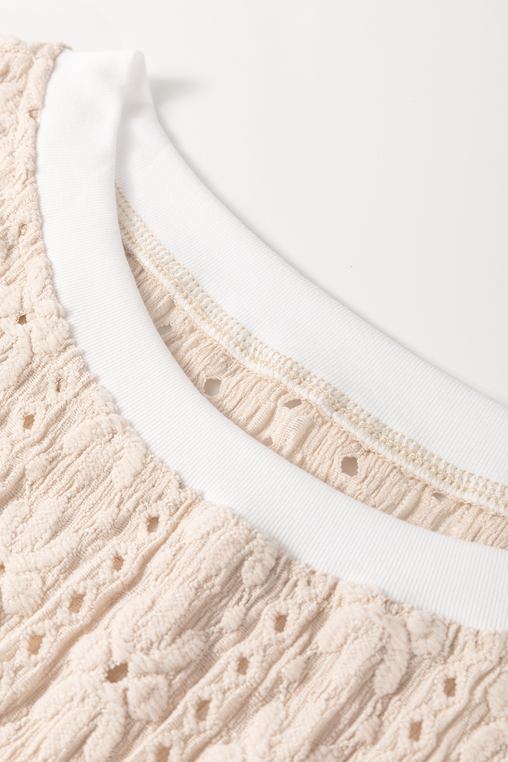 Oatmeal Floral Textured Crew Neck Tank Top