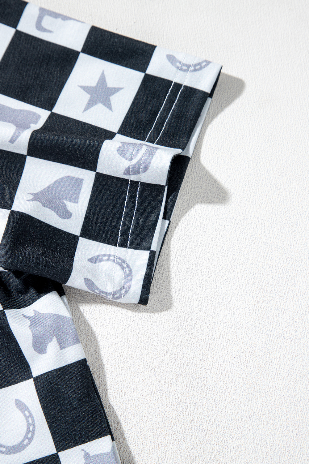 Black Western Fashion Checkerboard Print Side Split T Shirt