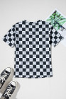 Black Western Fashion Checkerboard Print Side Split T Shirt