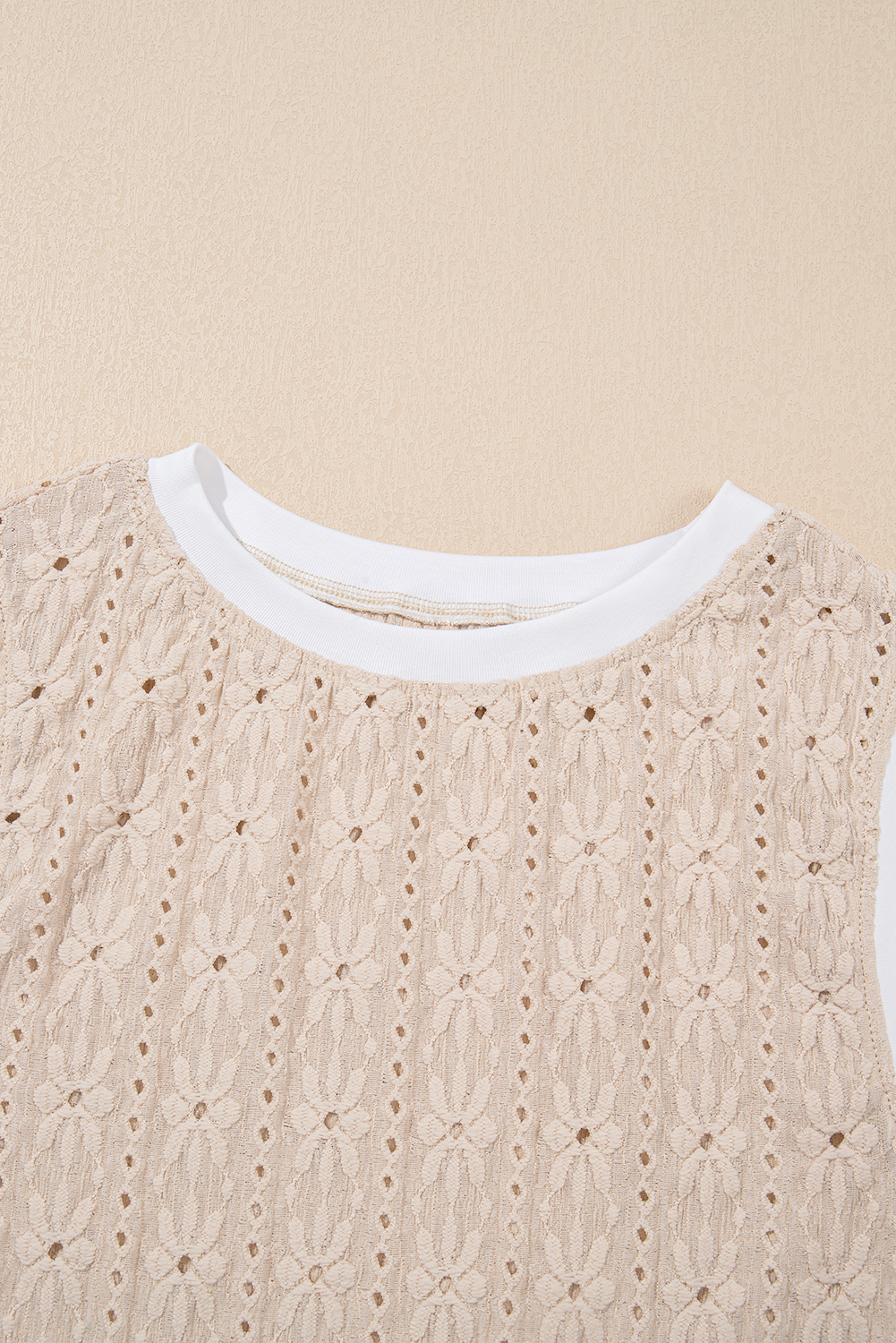 Oatmeal Floral Textured Crew Neck Tank Top