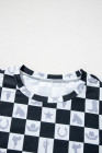 Black Western Fashion Checkerboard Print Side Split T Shirt