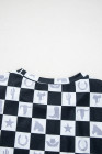 Black Western Fashion Checkerboard Print Side Split T Shirt