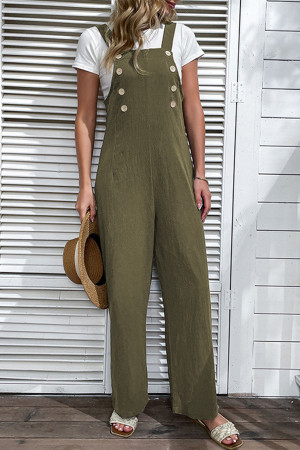 Jungle Green Solid Color Buttoned Straight Leg Overall LC7721094-P609