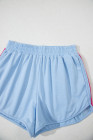 Beau Blue Color Block Stripes Elastic High Waist Active Shorts