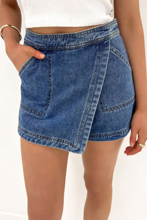 Ashleigh Blue Faux Wrapped Mini Denim Skort LC7831844-P604