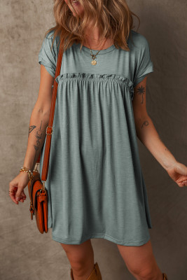 Mist Green Frilled Gathered Seam Round Neck T Shirt Dress LC6122794-P509