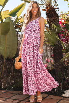 Pink Floral Cutout Back Empire Waist Sleeveless Maxi Dress LC6123612-P1020